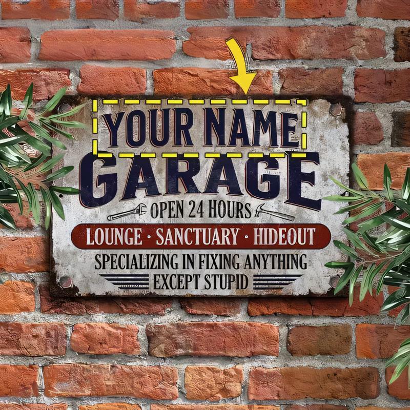 Workshop Tools Name - Customizable Your Name Garage Vintage Metal