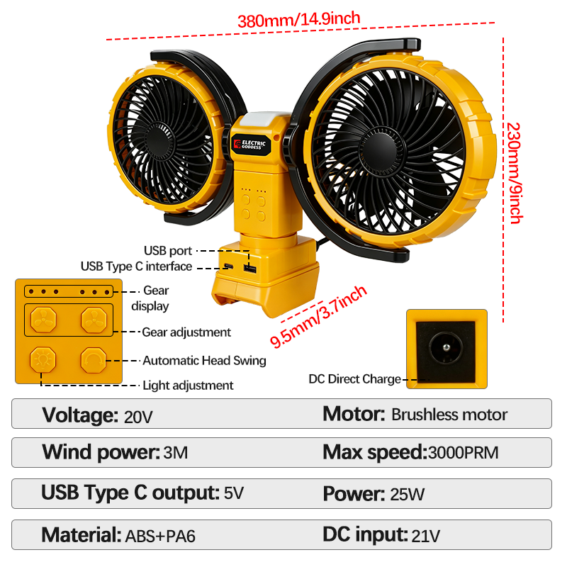 3000RPM Portable Dual Head Fan - Workshop Tools Wood ulasan dan harga